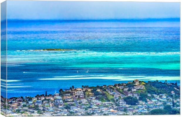 Colorful Kaneohe City Nuuanu Pali Outlook Oahu Hawaii Canvas Print by William Perry