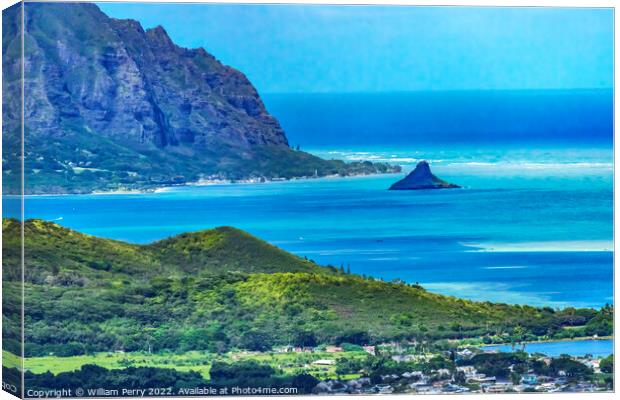 Colorful Chinaman's Hat Island Kaneohe Bay Mountain Oahu Hawaii Canvas Print by William Perry