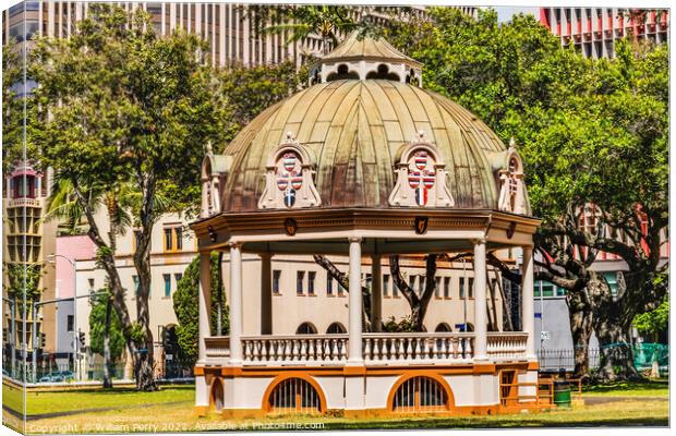 Bandstand Iolani Palace Royal Residence Honolulu Oahu Hawaii Canvas Print by William Perry