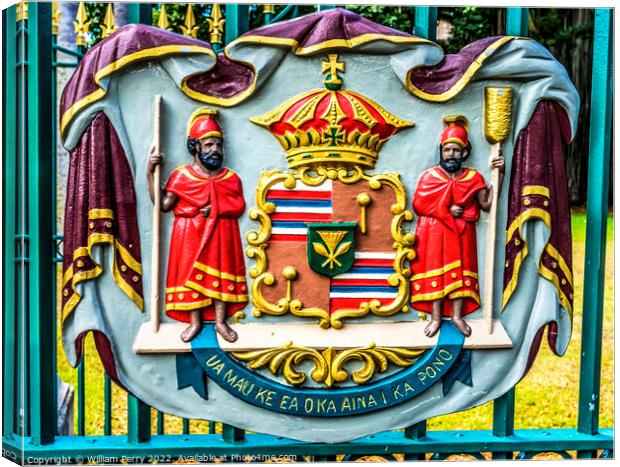 Royal Coat of Arms Iolani Palace Honolulu Oahu Hawaii Canvas Print by William Perry