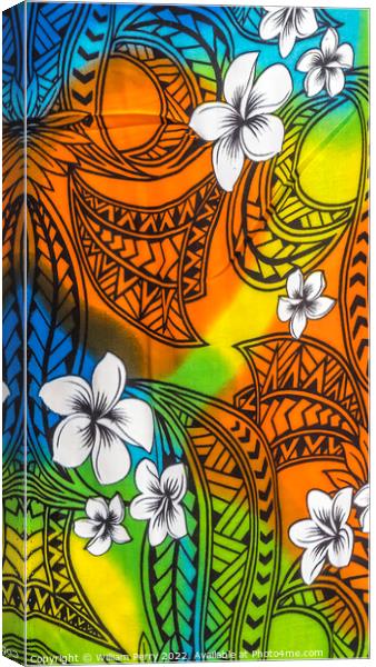 Colorful Hawaiian Orange White Flowers Cloth Textile Waikiki Hon Canvas Print by William Perry
