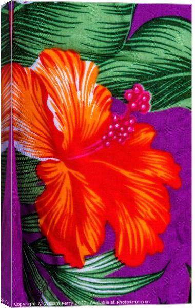 Colorful Hawaiian Red Purple Hibiscus Cloth Textile Waikiki Hono Canvas Print by William Perry