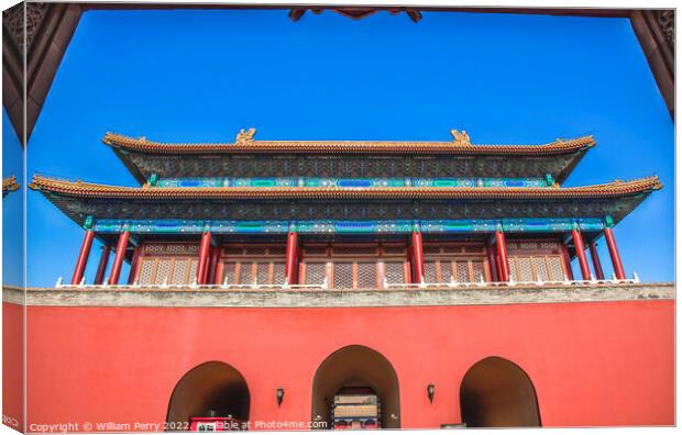 Red Entrance Gate Doors Forbidden City Palace Beijing China Canvas Print by William Perry