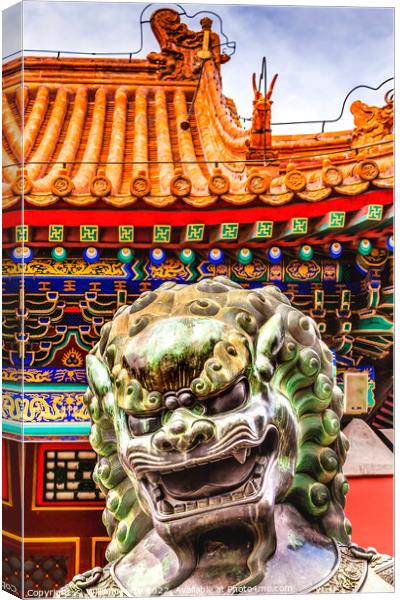 Dragon Bronze Statue Roof Summer Palace Beijing China Canvas Print by William Perry