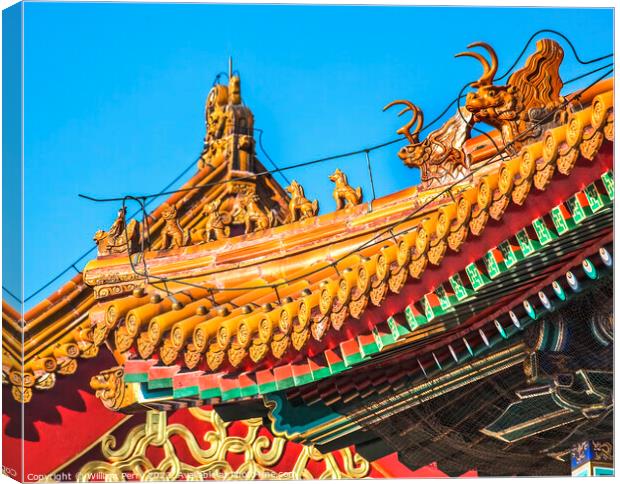 Roofs Figurines Gugong Forbidden City Palace Beijing China Canvas Print by William Perry
