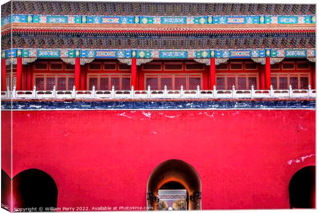 Middle Red Gate Forbidden City Palace Beijing China Canvas Print by William Perry