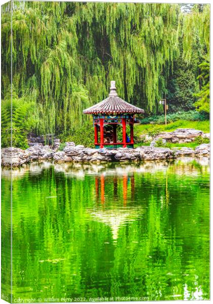 Red Pavilion Temple of Sun City Park Beijing China Canvas Print by William Perry