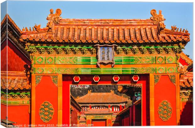 Gate Yellow Roofs Forbidden City Palace Beijing China Canvas Print by William Perry