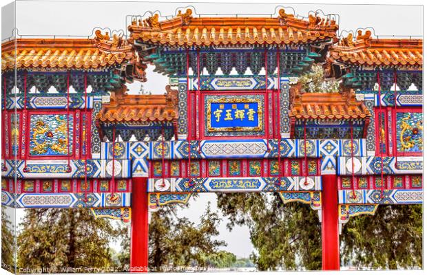 Red White Ornate Gate Summer Palace Beijing China Canvas Print by William Perry