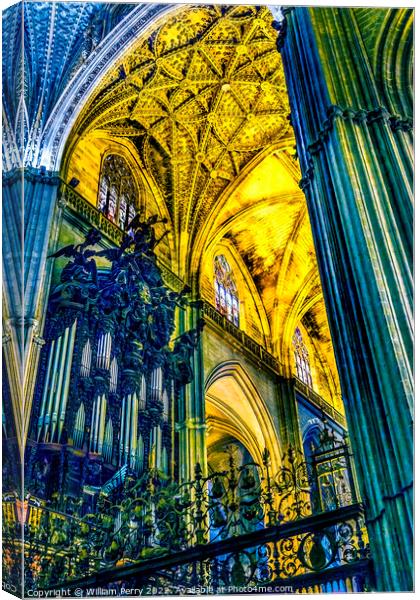 Columns Organ Basilica Seville Cathedral Spain Canvas Print by William Perry
