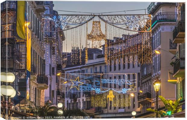Christmas Decorations Street Cityscape Nice France Canvas Print by William Perry
