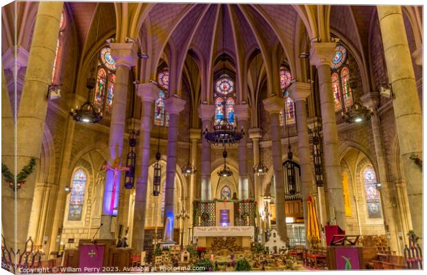 Christmas Decorations Creche Basilic Altar Notre Dame Church Nic Canvas Print by William Perry