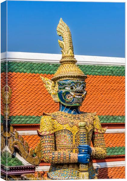 Blue Guardian Grand Palace Bangkok Thailand Canvas Print by William Perry