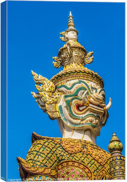 White  Guardian Statue Grand Palace Bangkok Thailand Canvas Print by William Perry