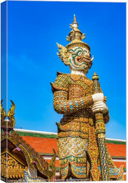 White  Guardian Statue Grand Palace Bangkok Thailand Canvas Print by William Perry