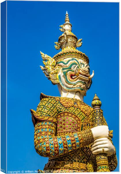 White  Guardian Statue Grand Palace Bangkok Thailand Canvas Print by William Perry