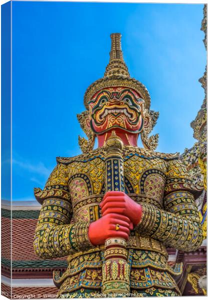  Red Guardian Statue Grand Palace Bangkok Thailand Canvas Print by William Perry