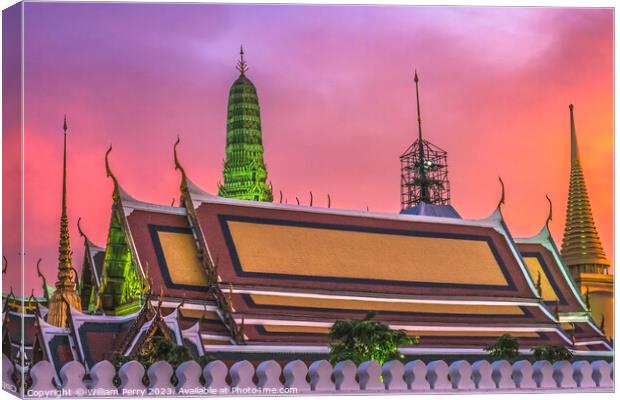 Sunset Temple Emerald Buddha Grand Palace Bangkok Thailand Canvas Print by William Perry