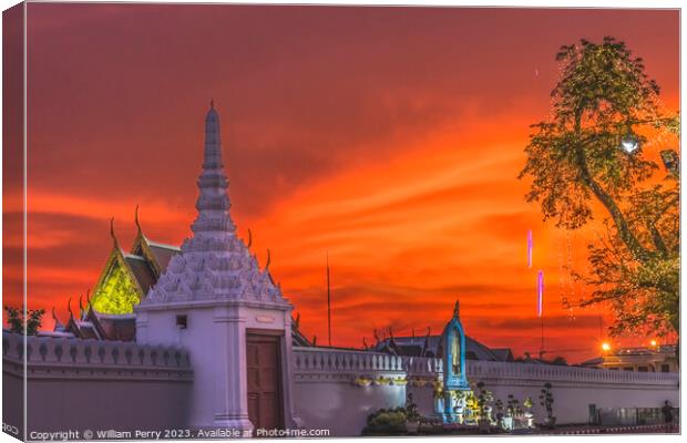 Sunset Gate Illuminated Grand Palace Bangkok Thail Canvas Print by William Perry