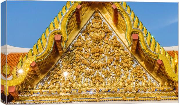 Golden Pavilion Wat Ratchanaddaram Worawihan Bangkok Thailand Canvas Print by William Perry