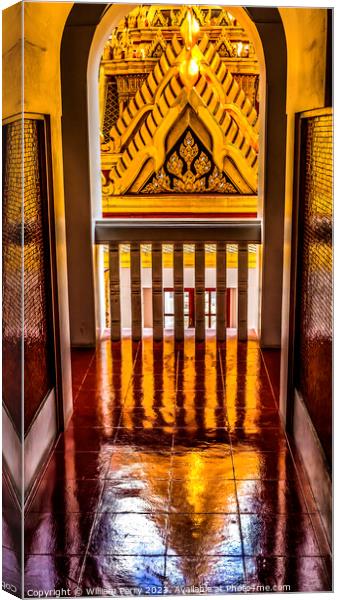 Corridor View Spire Reflection Loha Prasat Hall Wat Ratchanaddar Canvas Print by William Perry