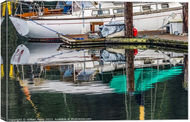 White Sailboat Reflection Gig Harbor Washington State Canvas Print by William Perry