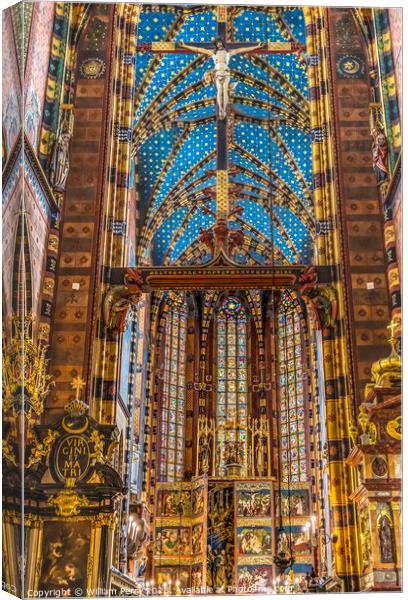 Crucifix Altar Ceiling St Mary's Basilica Church Krakow Poland Canvas Print by William Perry