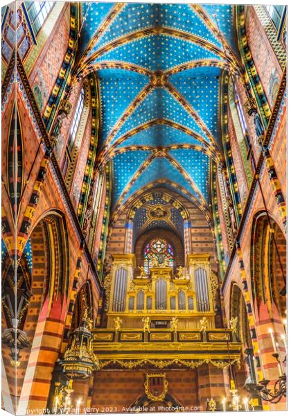 Organ Ceiling St Mary's Basilica Church Krakow Poland Canvas Print by William Perry