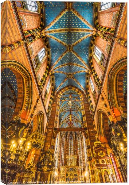Crucifix Altar Ceiling St Mary's Basilica Church Krakow Poland Canvas Print by William Perry