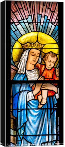Mary Jesus Stained Glass St Mary's Basilica Church Krakow Poland Canvas Print by William Perry