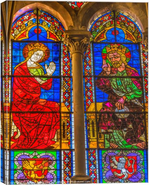 Mary Jesus Stained Glass St John Baptist Cathedral Lyon France Canvas Print by William Perry