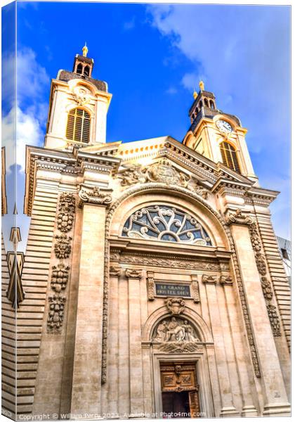 Hospital Hotel -Dieu Chapel Outside Facade Lyon France Canvas Print by William Perry