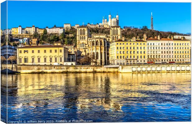 Soane River Cathedral Notre Dame Basilica Outside Lyon France Canvas Print by William Perry