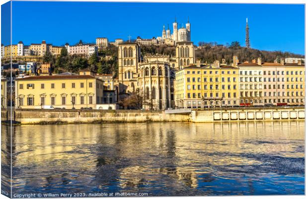 Soane River Cathedral Notre Dame Basilica Outside Lyon France Canvas Print by William Perry