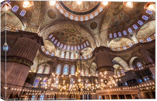 Blue Mosque Lights Basilica Domes Stained Glass Istanbul Turkey Canvas Print by William Perry