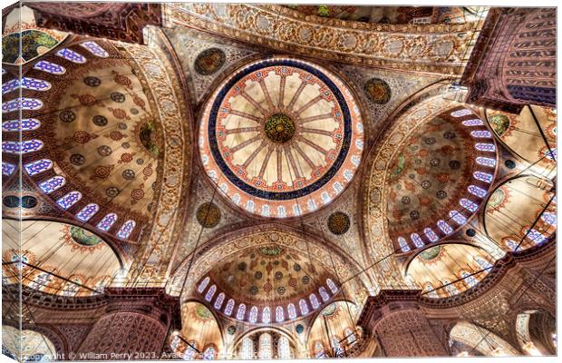 Blue Mosque Basilica Domes Stained Glass Istanbul Turkey Canvas Print by William Perry