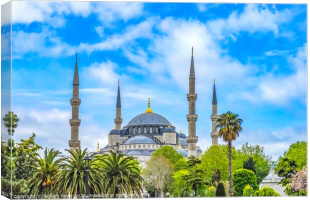 Blue Mosque Dome Minarets Trees Istanbul Turkey Canvas Print by William Perry