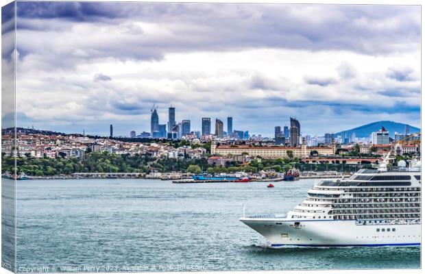 Cruise Ship Modern City Buildings Bosphorus Strait Istanbul Turk Canvas Print by William Perry