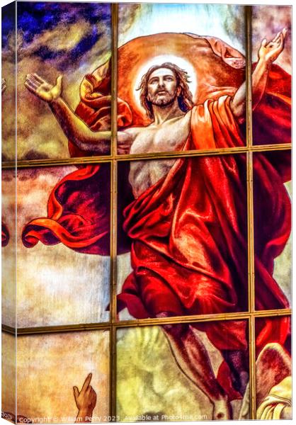 Christ Rising Ascension Stained Glass Cathedral Berlin Germany Canvas Print by William Perry