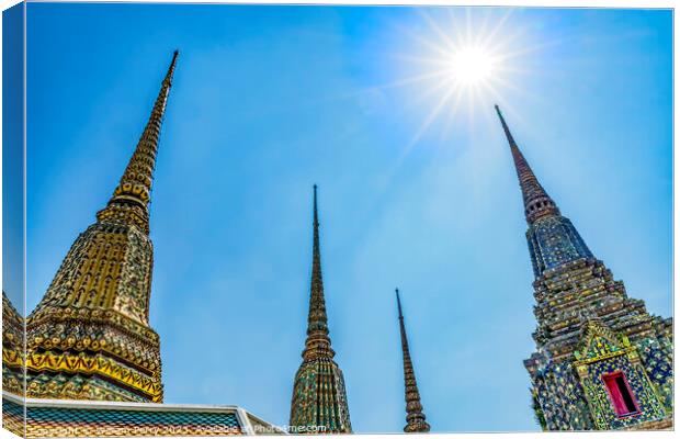 Ceramic Chedis Spires Pagodas Sun Wat Pho Bangkok Thailand Canvas Print by William Perry