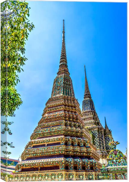 Ceramic Chedis Spires Pagodas Wat Pho Bangkok Thailand Canvas Print by William Perry