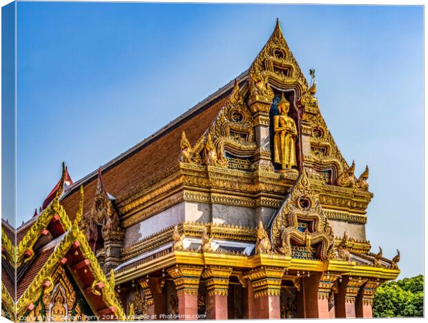Colorful Golden Buddha Pavilion Temple Wat That Sanarun Bangkok  Canvas Print by William Perry