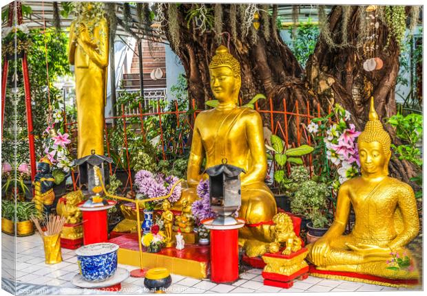 Golden Buddhas Garden Temple Wat That Sanarun Bangkok Thailand Canvas Print by William Perry