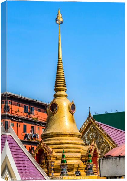 Golden Chedi Pagoda Temple Wat That Sanarun Bangkok Thailand Canvas Print by William Perry