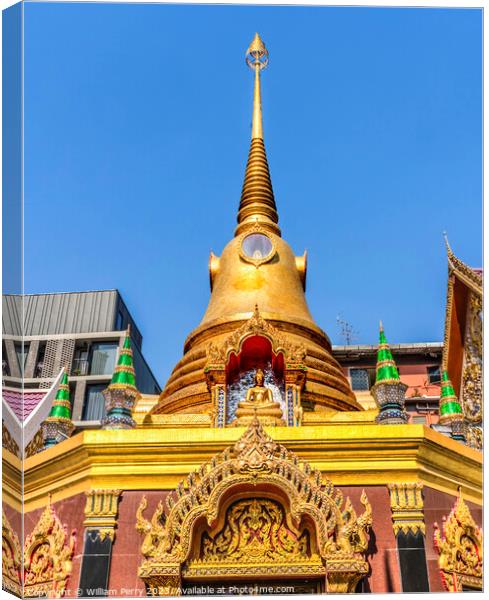 Colorful Golden Chedi Pagoda Temple Wat That Sanarun Bangkok Tha Canvas Print by William Perry