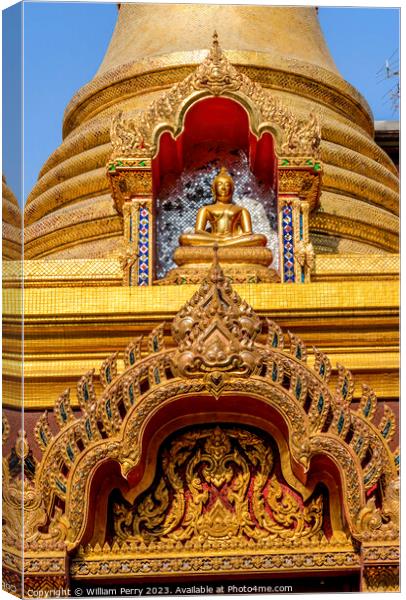 Colorful Golden Buddha Chedi Pagoda Temple Wat That Bangkok Thai Canvas Print by William Perry