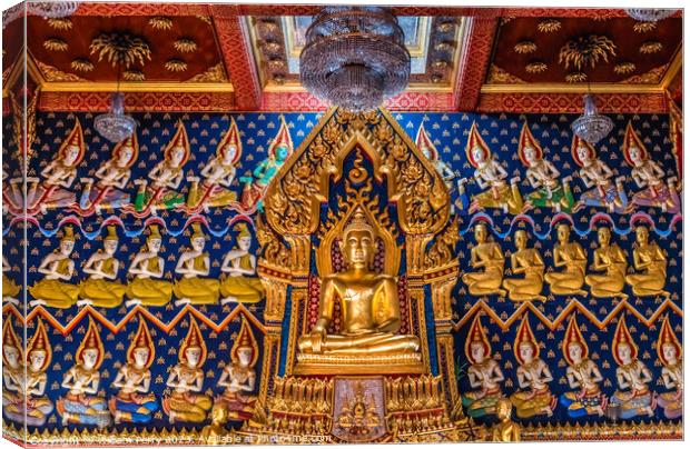 Colorful Buddha Main Hall Wat That Temple Sanarun Bangkok Thaila Canvas Print by William Perry