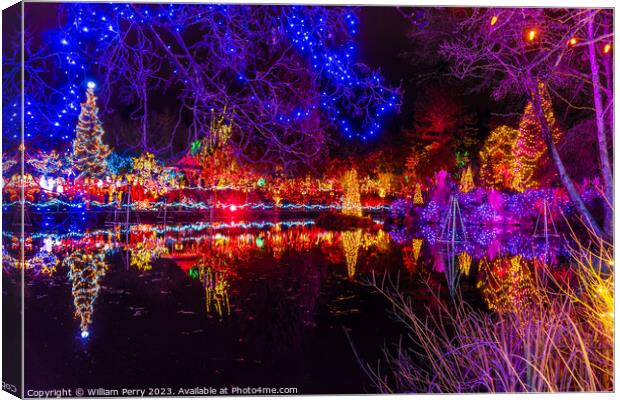 Christmas Lights Reflection Van Dusen Garden Vancouver British C Canvas Print by William Perry