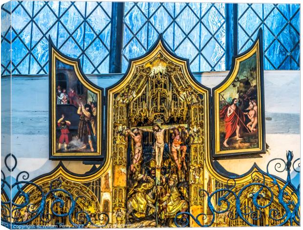 Medieval Triptych Shrine St Mary's Church Gdansk Poland Canvas Print by William Perry