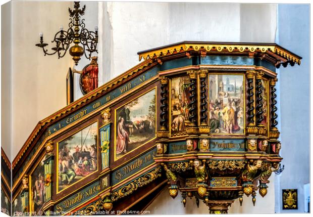 Pulpit St Mary's Church Gdansk Poland Canvas Print by William Perry